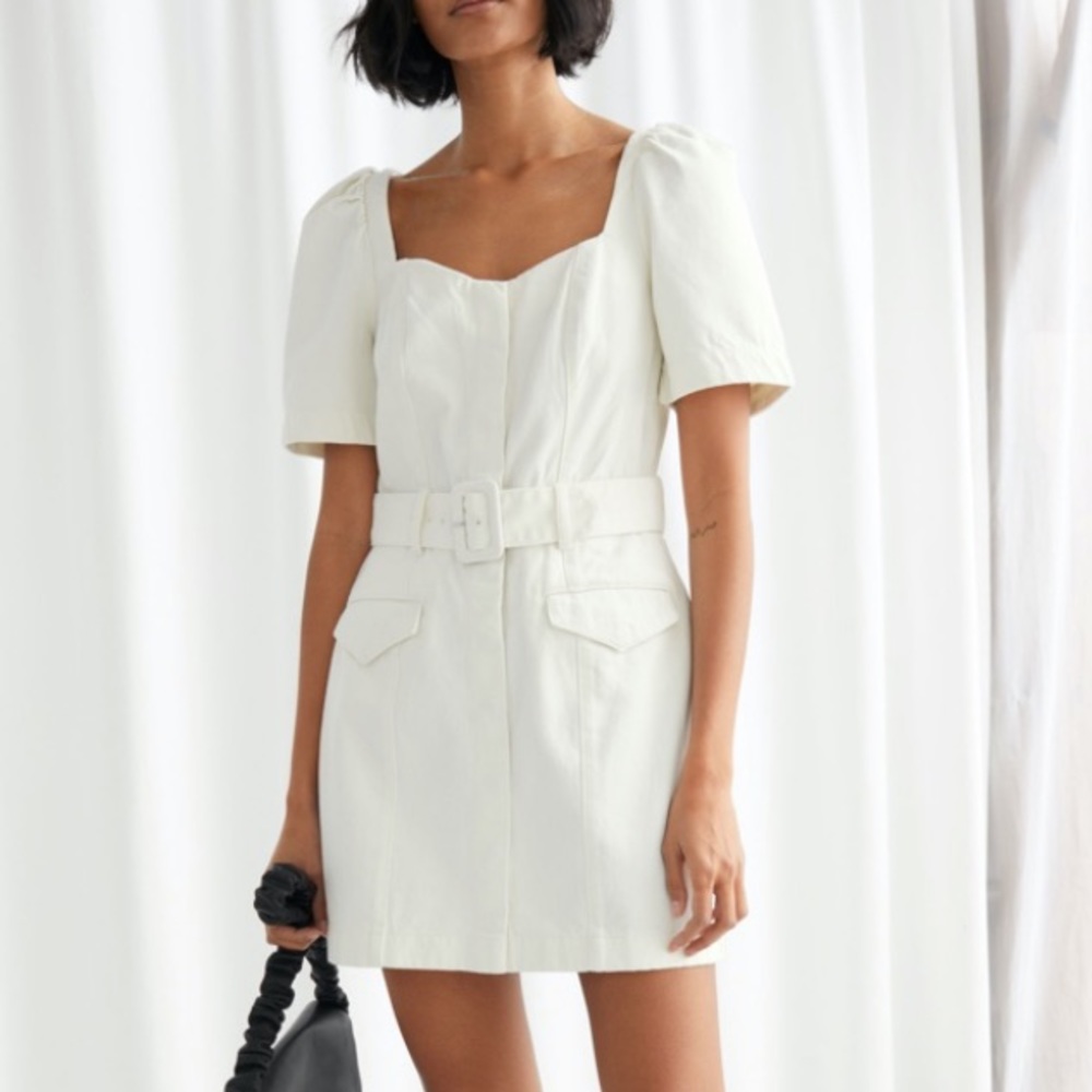 & Other Stories Belted Sweetheart Neckline Dress